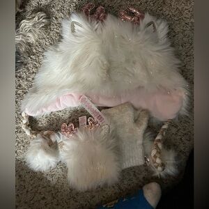 Justice white winter deer hat and gloves